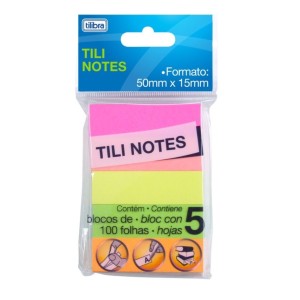 BLOCO ADESIVO TILI NOTES 50X15MM 500 FOLHAS 5 CORES