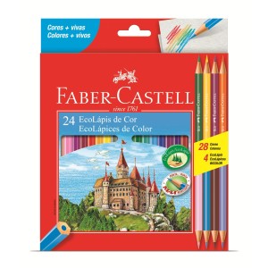Lapis de Cor 24 Cores + 4 Ecolapis Bicolor Faber Castell 120124/4B
