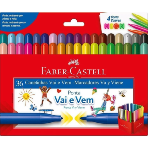 CANETINHA HIDROGRAFICA 36 CORES VAI E VEM FABER CASTELL REF-15.0136VVZF