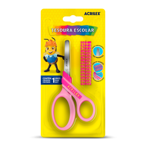 TESOURA ESCOLAR ACRILEX LETRAS ROSA