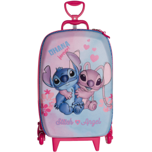 MALA INFANTIL STITCH ROSA DIPLOMATA COM RODINHA TRIPLA