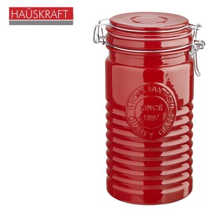 POTE DE VIDRO REDONDO VERMELHO VELVETY COM TAMPA HERMETICA E FECHO HAUSKRAFT 1L