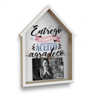 PORTA RETRATO CASINHA MADEIRA - ACEITO E AGRADEÇO