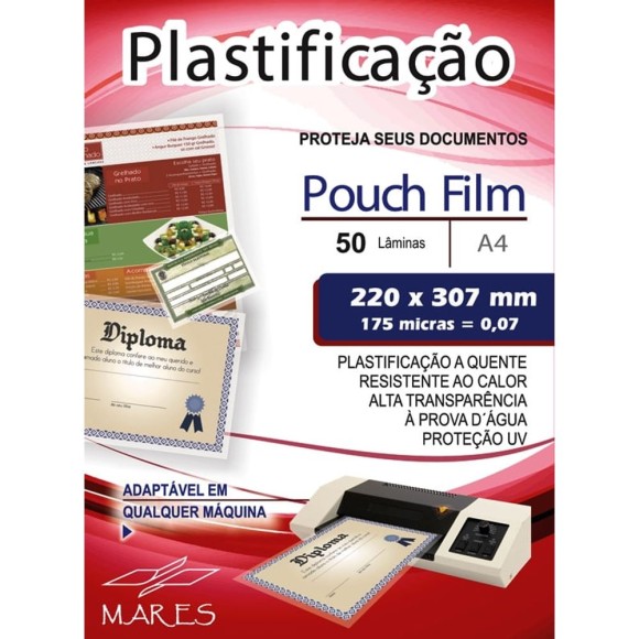 Plastico para Plastificacao Pouch FILM A4 220X307 (0,07)  - Mares
