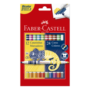 Canetinha Hidrocor 24 Cores Bicolor 12 Canetas Faber Castell