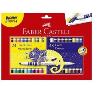 Canetinha Hidrocor Bicolor 24 Canetas 48 Cores Faber Castell - 15.0624p