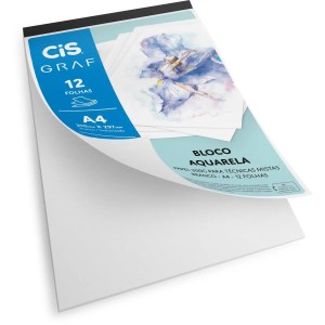 BLOCO DE PAPEL AQUARELA A4 COM 12 FOLHAS 300G/M² - CIS