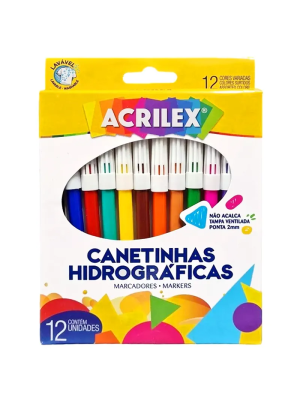 CANETA HIDROCOR 12 CORES ACRILEX - REF 069020000